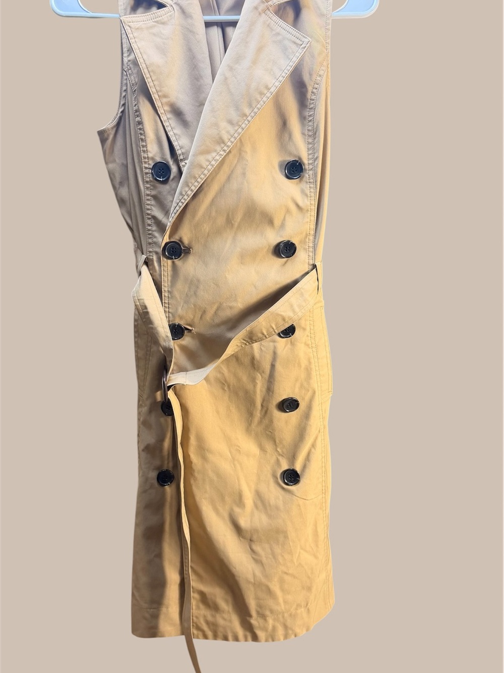 Andeawy Beige Trench Dress XS Belted Double Breasted Sleeveless Elegant